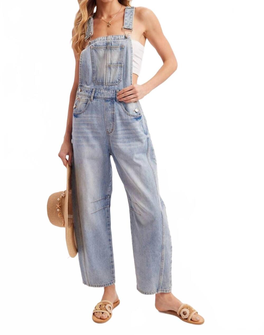 NEW BLUIVY women's denim barrel overalls in light wash